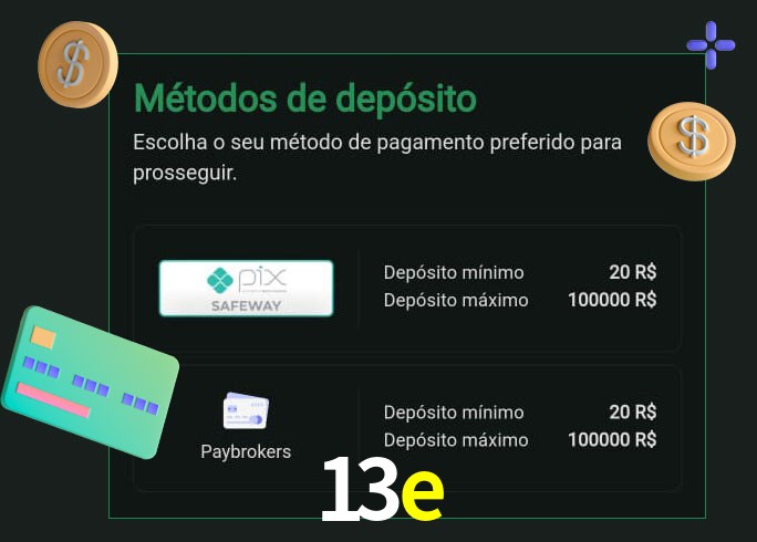 O cassino 13e oferece uma grande variedade de métodos de pagamento